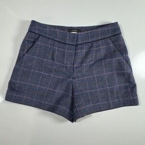 Clovis Plaid Shorts High Waist Career Wear‎ Lined Pockets Blue Pink Size M